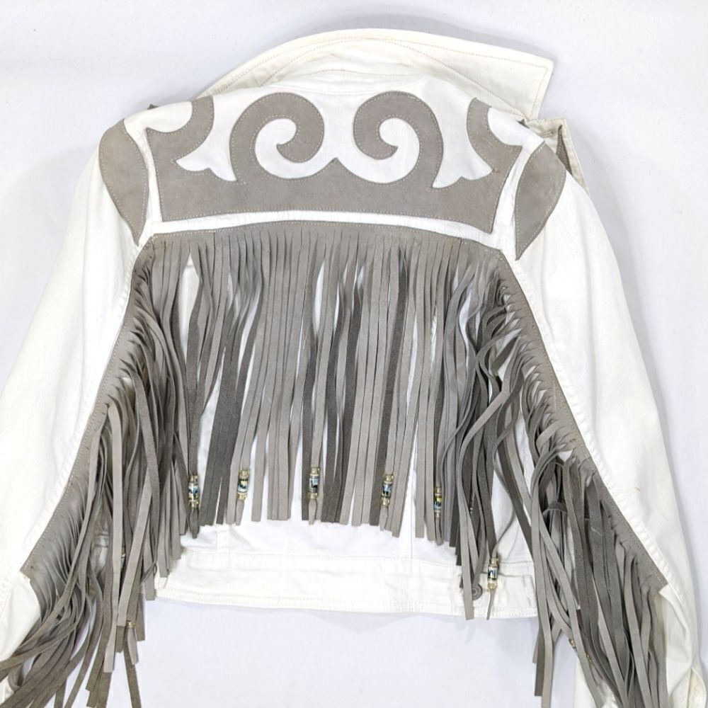 Leather & Denim Fringe Jacket - Picture 5 of 12